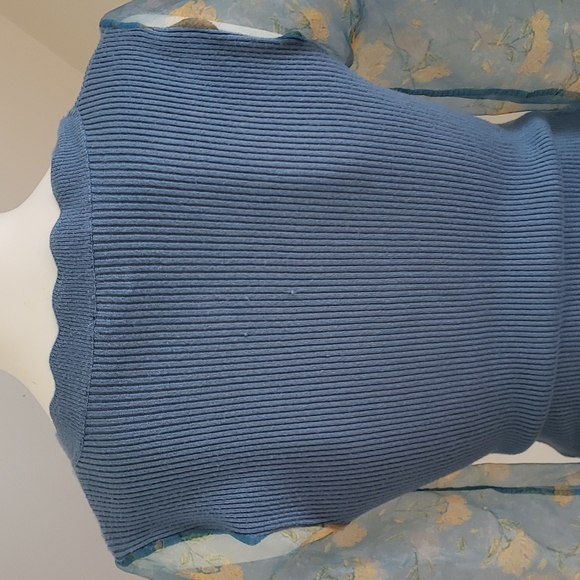 SIONI blu knit with Sheer floral Long Sleeves Sweater Top Cornflower blue Size S - Picture 7 of 16